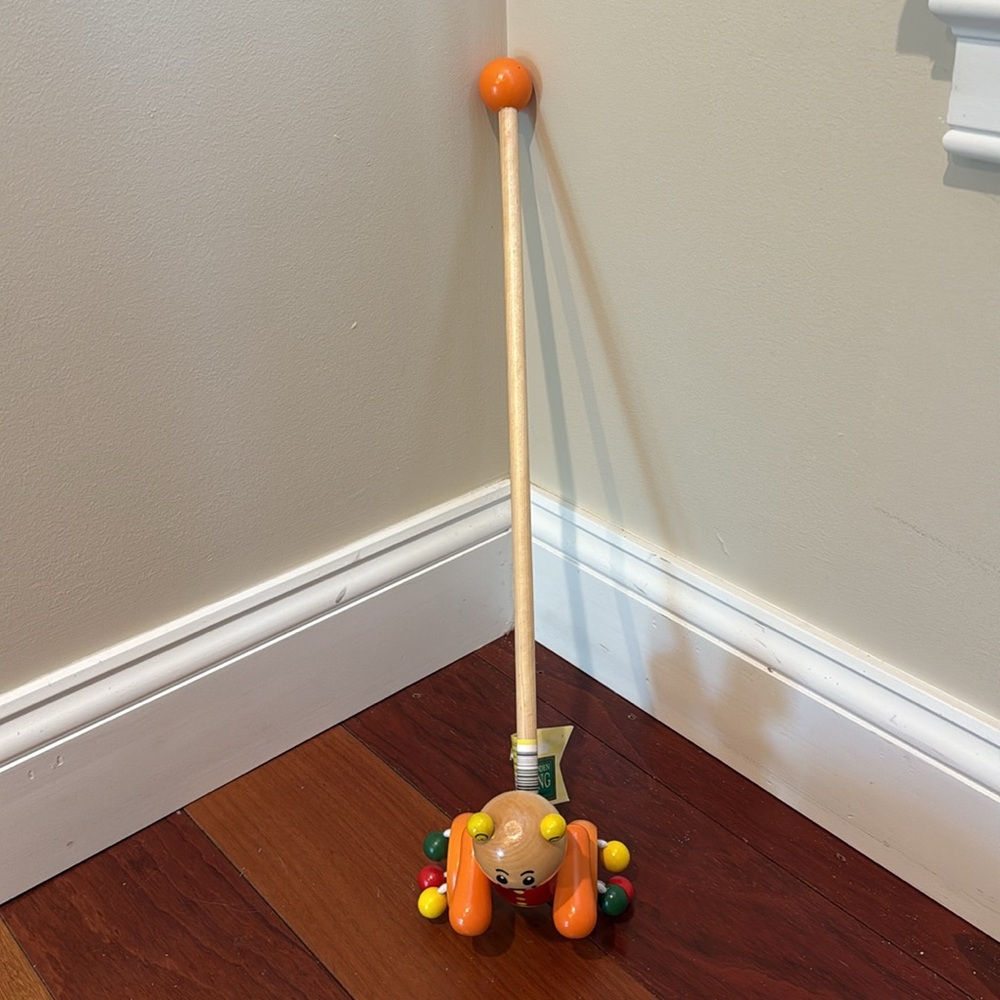 Wooden Push Toy Bear with Orange, Red, Yellow and Natural Finish NEW